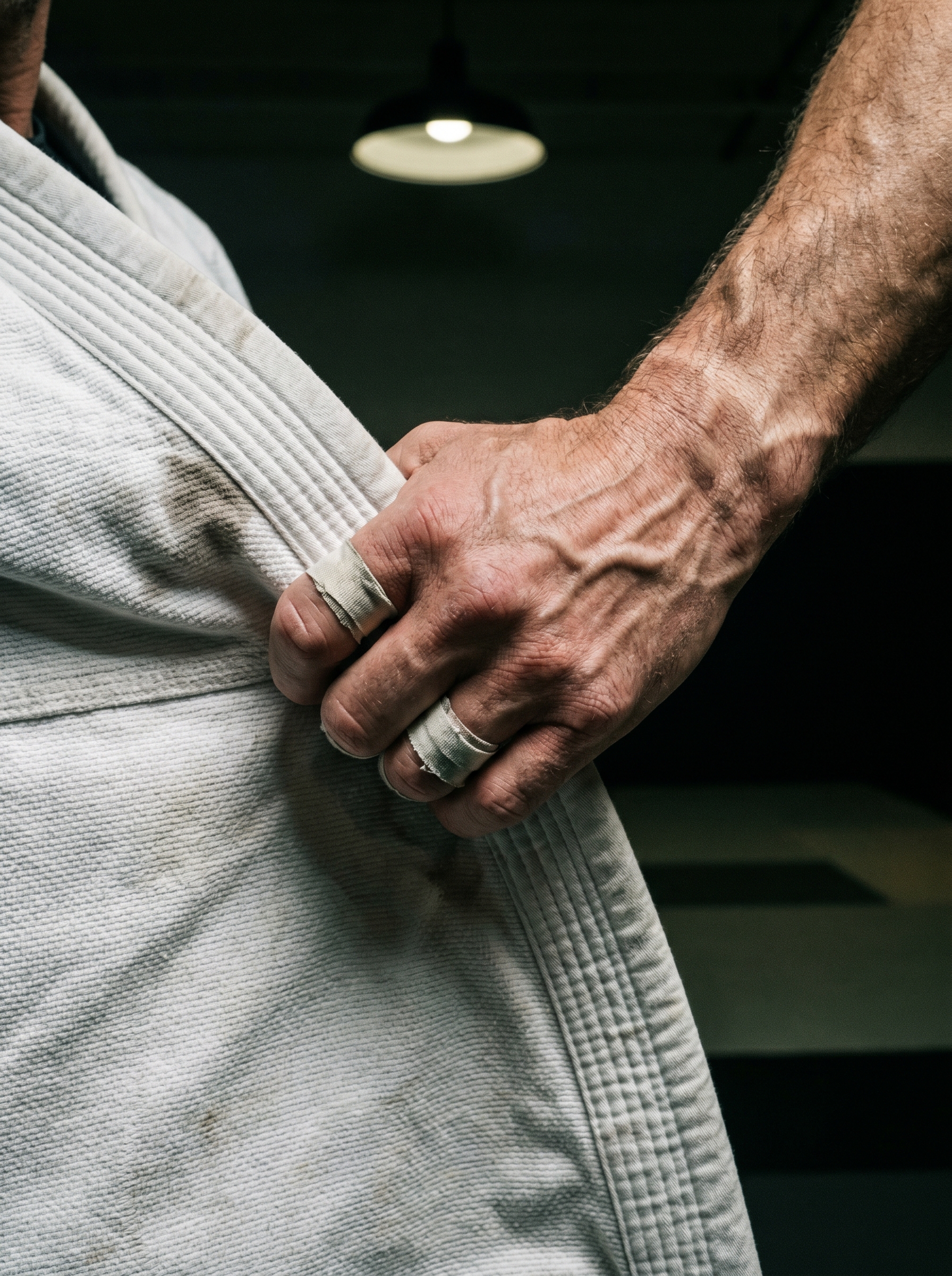 Grappler in gi grip fight